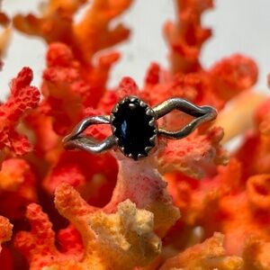 Vintage Sterling Silver Black Onyx Ring Sawtooth Bezel Minimalist Southwestern